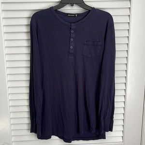 Y2K Alternative Henley Long Sleeve Pocket Tee Shirt in Navy Blue